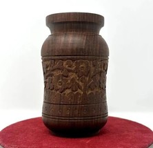 Hand Carved Vase Tiki Party Boho Chic Tropical Floral Banding Hardwood 5.75”H - £15.23 GBP