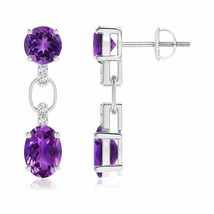 ANGARA Natural Amethyst Oval Drop Earrings with Diamond in 14K Gold (7x5MM) - £936.71 GBP