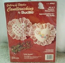 Vintage Bucilla Candlewicking Kit Ruffled Lace Heart Pincushions or Sach... - $14.84