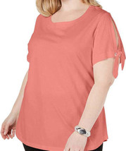 Karen Scott Womens Plus Size Slit Sleeve T-Shirt color Coral Lining Size 0X - £15.94 GBP