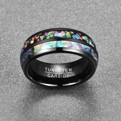 Nuncad New Fashion Hot Men  Electroplated Black Inlaid s Opal Dome Tungsten Stee - $52.21