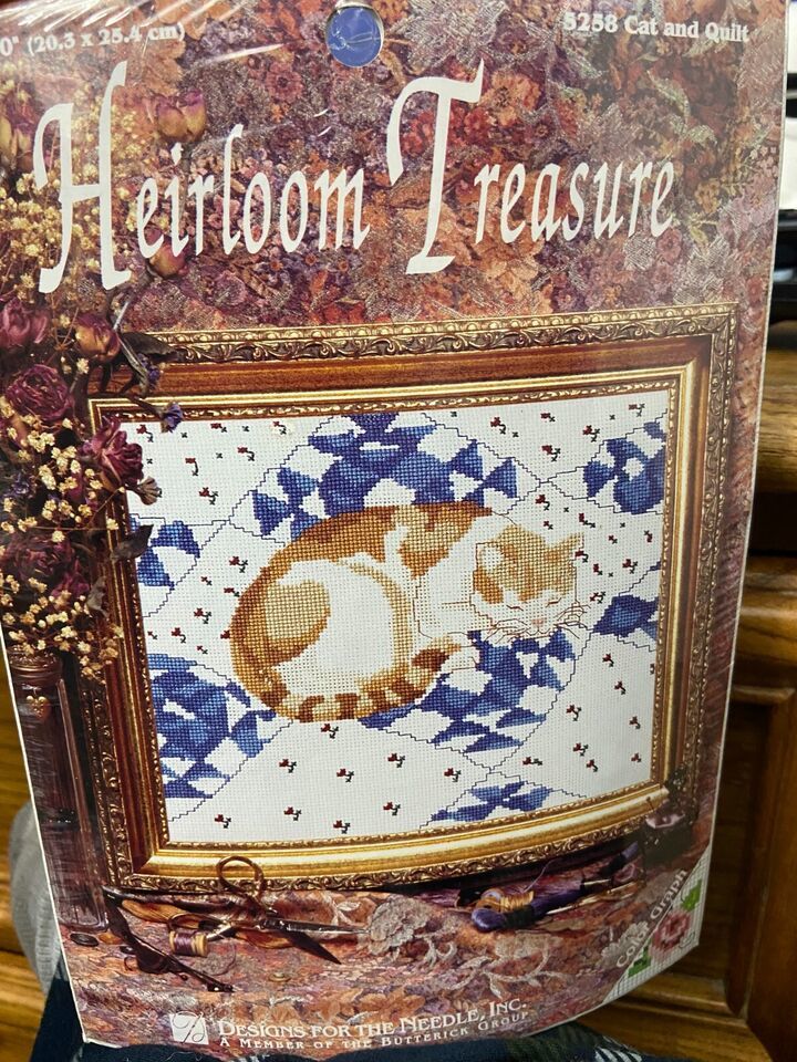 Heirloom Treasure Cross Stitch Kit "Cat and Quilt" 8" X 10" w1 - £9.52 GBP