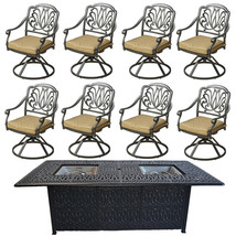 Fire pit dining table Cast Aluminum Propane Double Burner 9 Piece Outdoo... - $4,395.00