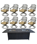 Fire pit dining table Cast Aluminum Propane Double Burner 9 Piece Outdoo... - $4,695.00