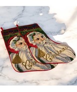 2 x Vintage Y2K Santa Hand Knot Needlepoint Stocking W/ Beading Velvet B... - $67.90 CAD