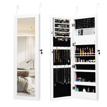 Lockable Wall Door Mounted Mirror Jewelry Cabinet w/LED Lights-White - Color: Wh - $154.99