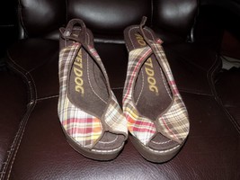 ROCKET DOG PLAID SLINGBACK WEDGE PLATFORM OPEN TOE SANDALS BROWN RED SIZ... - £17.12 GBP