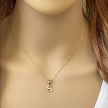 14k Solid Yellow Gold Small Mini Initial Letter S Pendant Necklace - $94.88