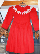 vintage girls red Long Sleeve dress size 7 white lace bib collar mod gogo - £39.55 GBP