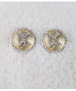 Vintage 1&quot; Stud Earrings Gold Tone Clear Crystal X Circle Buttons - £11.82 GBP