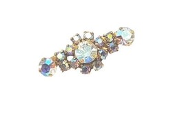 Vintage Austrian Aurora Borealis Gold Tone Pin Brooch Signed 1.25&quot; Sparkle Bling - £20.87 GBP