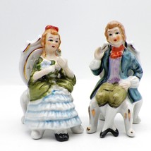 Porcelain Victorian Couple Sitting in Chairs Japan Vintage Courting Colonial - £10.22 GBP