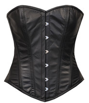 Overbust Victorian Full Steel Boned Bustier Gothic Black Leather Corset Korsett - £43.14 GBP+