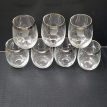 7 Roly Poly Glasses Silver Rim Vintage 16 Oz Stemless Wine Cocktail Clea... - $18.81