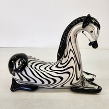 Zebra Hand Blown Glass Art Statue Figurine Very Heavy 8.5x7&quot; Murano Style EUC - £41.55 GBP