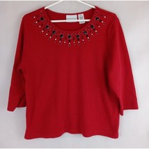 Alfred Dunner Petite Women&#39;s Red Beaded Shirt Size PL - £11.62 GBP