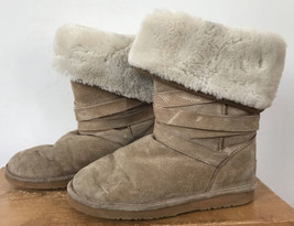 Lamo Light Brown Suede Sheepskin Shearling Cuffed Winter Warm Snow Boots 9 - £23.59 GBP