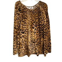 Susan Graver Printed Liquid Knit Long Sleeve Top with Smocked Neck MEDIU... - $16.83