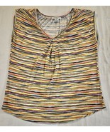 Liz Claiborne Relaxed Fit V-neck  Striped Knit Top Petite Women&#39;s PL READ - $13.66 CAD