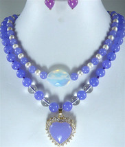 noblest 2 row purple jade & pearl necklace +heart jade pendant earring - $31.99