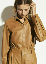 Women&#39;s Leather Shirt Real Lambskin Decent Stylish Party Elegant Casual Formal - £85.99 GBP