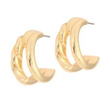 Smooth Stud Double Loop Earrings 18k Gold Plated - £11.16 GBP