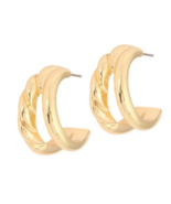Smooth Stud Double Loop Earrings 18k Gold Plated - $14.19
