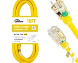 10Ft Lighted Outdoor Extension Cord - 10/3 Sjtw Heavy Duty Yellow Extens... - $36.99