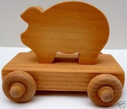 Piggy On Wheels 1980s California Artisan All Wood Toy - £21.70 GBP