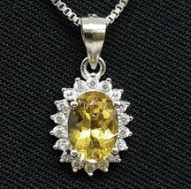 1.00ctw Natural Canary Sapphire &amp; White Sapphire 925 Pendant - £62.64 GBP