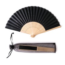 50Pcs Black Imitated Silk Fabric Bamboo Folded Hand Fan Bridal Dancing P... - £55.52 GBP