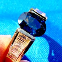 Earth mined Sapphire Diamond Engagement Ring 4 carat Deco Style Solitaire 18k - $7,880.25