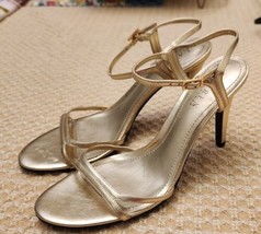LAUREN RALPH LAUREN Gold Leather Heels Size 8M Straps Sandles Shoe Metal... - £35.55 GBP