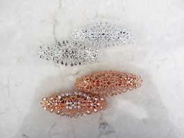 Antique silver or rose gold swarovski crystal hair clip clamp barrettes ... - $8.95+