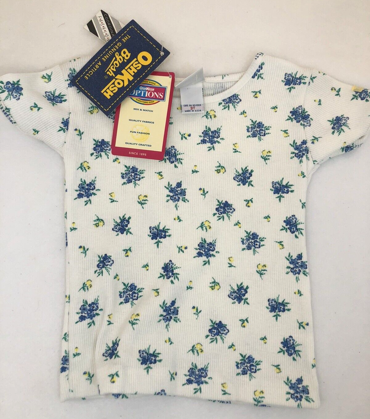 Oshkosh 90s Floral Ribbed Shirt 3T New Made in USA New with Tags - £17.02 GBP