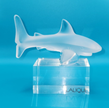 Lalique Satin Crystal Shark Atlantis Figurine Signed Labeled Display Stand 1999 - £295.22 GBP