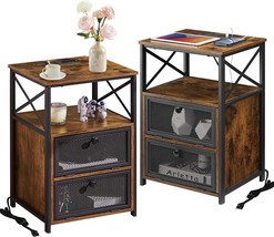 Rustic Brown Vecelo 24&quot; End Table With Charging Station, Flip, Living Room. - £143.82 GBP