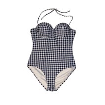 GAP Womens Blue White Check Plaid Underwired One Piece Removable Halter Lrg NWT - £17.57 GBP