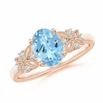 ANGARA Vintage Style Oval Aquamarine Ring with Diamonds for Women in 14K Gold - £1,227.06 GBP