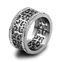 Deluxe Band LAB CZ Silver Micro-Pave Stainless Steel Jasmine 6-10 Women Men Ring - £14.32 GBP