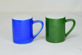 Vintage Ceramic Blue And Green Mugs Salt And Pepper Shakers Japan - $12.95