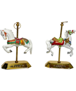 2 pcs 1992&amp; 1995 Hallmark Keepsake Tobin Fraley Carousel Ornament w/Stand - $17.04