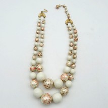 Vintage Necklace Double Strand 13&quot; Cream Gold Speckled Graduated Beads J... - £13.73 GBP