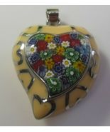 Vintage Large Stainless Steel Mosaic Enamel Hearts Pendant - $77.22