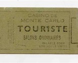 A Casino De Monte Carlo Salons Ordinaires Touriste Ticket 1963 - £9.34 GBP