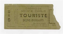 A Casino De Monte Carlo Salons Ordinaires Touriste Ticket 1963 - £9.32 GBP