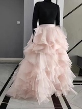 BLUSH PINK Ruffle Tulle Maxi Skirt Women Plus Size Party Prom Tulle Skirt