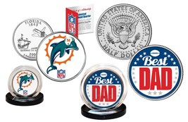 Best Dad - Miami Dolphins 2-Coin U.S. Set Quarter &amp; Jfk Half Dollar Nfl Licensed - £11.20 GBP