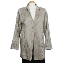 Eileen Fisher Stone Gray Steel Satin Cotton Blend Long Jacket - £168.89 GBP