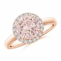 ANGARA Round Morganite Cathedral Ring with Diamond Halo for Women in 14K Gold - £714.13 GBP